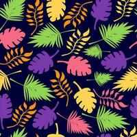 resumen tropical hojas sin costura modelo. ilustración en plano estilo. verano antecedentes para fondo de pantalla, textil vector