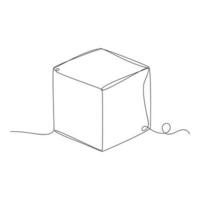 Continuous one line art square box isolated vector illustration.