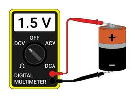 Measure the Battery Voltage Using a Digital Multimeter vector