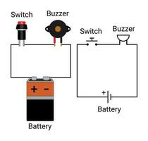 un batería es conectado a un zumbador vector