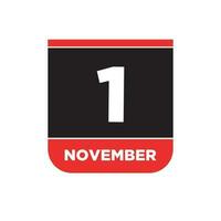 Primero noviembre calendario fecha icono. 1 nov letras. vector