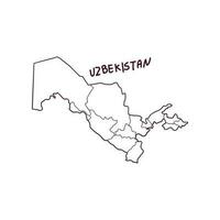 mano dibujado garabatear mapa de uzbekistán vector ilustración