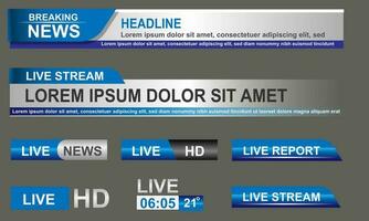 Broadcast News Lower Thirds Template layout blue grey set collection design banner for bar Headline news title, sport game in Television, Video and Media Channel vector