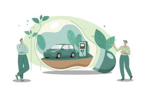 sostenible natural energía eléctrico coche cargando estación en un ligero bulbo, alternativa poder suministrar, limpiar verde poder desde renovable fuentes concepto. vector