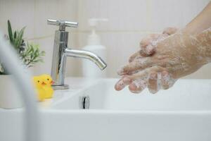 Personal hygiene, cleansing the hands. photo