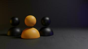 Highlighted human icon. Concept of leadership and standing out in the crowd. Left-aligned 3D render illustration photo