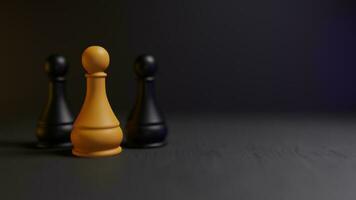 Highlighted chess pawn. Concept of leadership and prominence. Left-aligned 3D rendering illustration photo