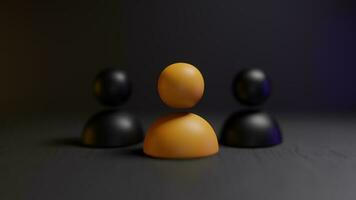 Highlighted human icon. Concept of leadership and standing out in the crowd. Centered 3D render illustration photo