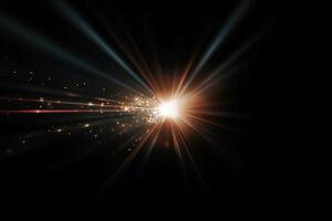 Lens flare on black background created with technology. photo