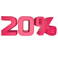 20 percent 3D text rendering for discount sale and marketing png