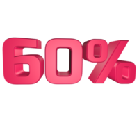 60. por cento 3d texto Renderização para desconto venda e marketing png