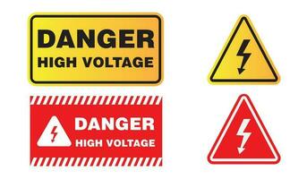 High voltage sign. Lightning bolt icon set. Electric shock caution signs. Vector illustration. Danger of high voltage shock risk.