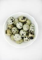 Quail eggs in a white plate. Food eggs on a white background. photo