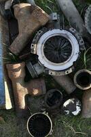 Scrap metal. Various metal products. Garbage made of metal. photo