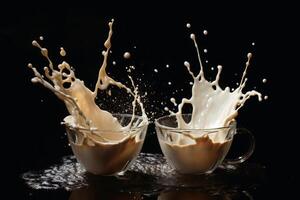 Splashing Coffee and Milk created with generative AI technology. photo