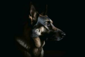 Portrait of a cute german shepherd dog created with generative AI technology. photo