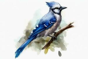 Watercolor painted jay bird on a white background. photo