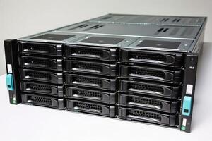 Rack housing server data storage hardware created with technology. photo