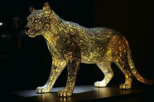 A predatory cat made entirely of light created with generative AI technology. photo