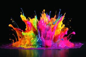 Raindow colored liquid explosion created with technology. photo