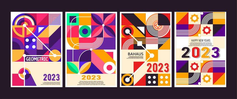 Abstract Bauhaus geometric pattern background vector circle. minimalist cover poster design.triangle and square line pattern art.