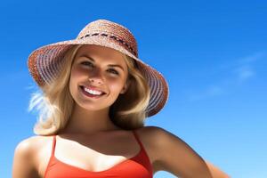 Portrait of an attractive woman at a beach created with technology. photo