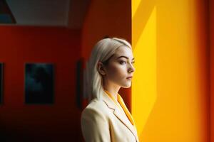 Portrait of a business woman in an office created with technology. photo
