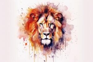 Watercolor of a male lion on white background created with technology. photo