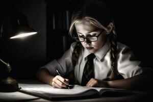 A schoolgirl doing homework created with technology. photo