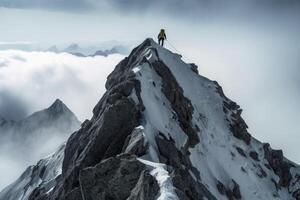 A single climber on the way to the summit created with generative AI technology. photo