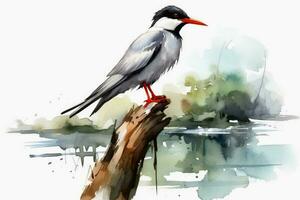 Watercolor painted common tern on a white background. photo