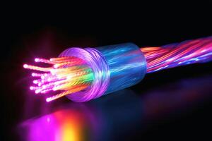 A big fiber optic cable emitting light created with technology. photo