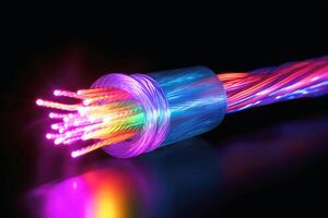 A big fiber optic cable emitting light created with generative AI technology. photo