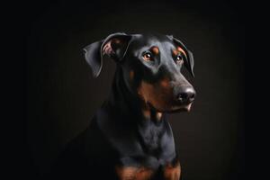 Portrait of a cute doberman dog created with generative AI technology. photo