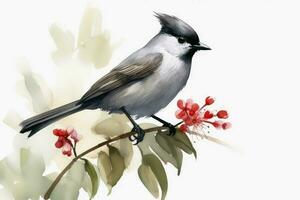 Watercolor painted eurasian blackcap on a white background. photo