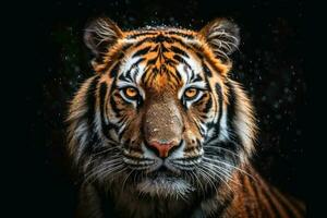 un cerca arriba retrato de fascinante Tigre fotografía creado con generativo ai tecnología. foto