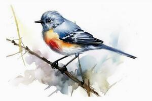 Watercolor of a cute bird on a white background created with generative AI technology. photo