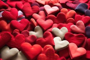 Lots of hearts made of fabric created with technology. photo