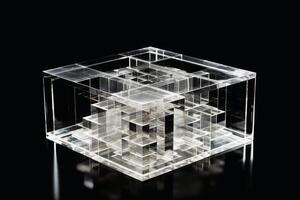 An impossible geometric puzzle made of glass created with technology. photo