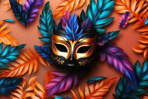 A background with a carnival mask created with generative AI technology. photo