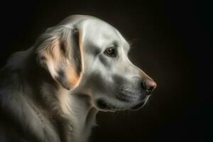 Portrait of a cute golden retriever dog created with generative AI technology. photo