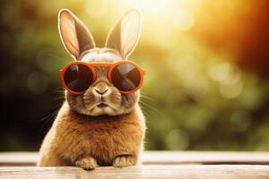Rabbit with sunglasses created with technology. photo