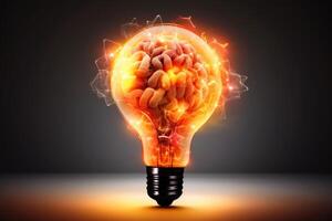 A creative idea mix of a lightbulb and a brain created with technology. photo