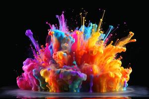 Raindow colored liquid explosion created with technology. photo