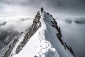 A single climber on the way to the summit created with generative AI technology. photo