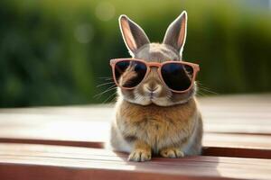 Rabbit with sunglasses created with generative AI technology. photo