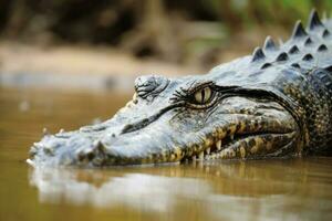 Close up of a crocodile hunting its prey created with generative AI technology. photo