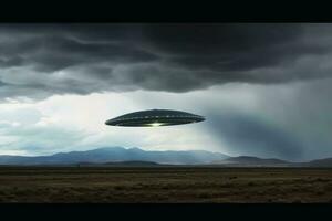 A big UFO in the sky created with generative AI technology. photo