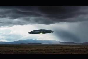 A big UFO in the sky created with technology. photo
