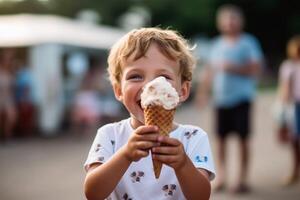 A happy child with ice cream created with technology. photo